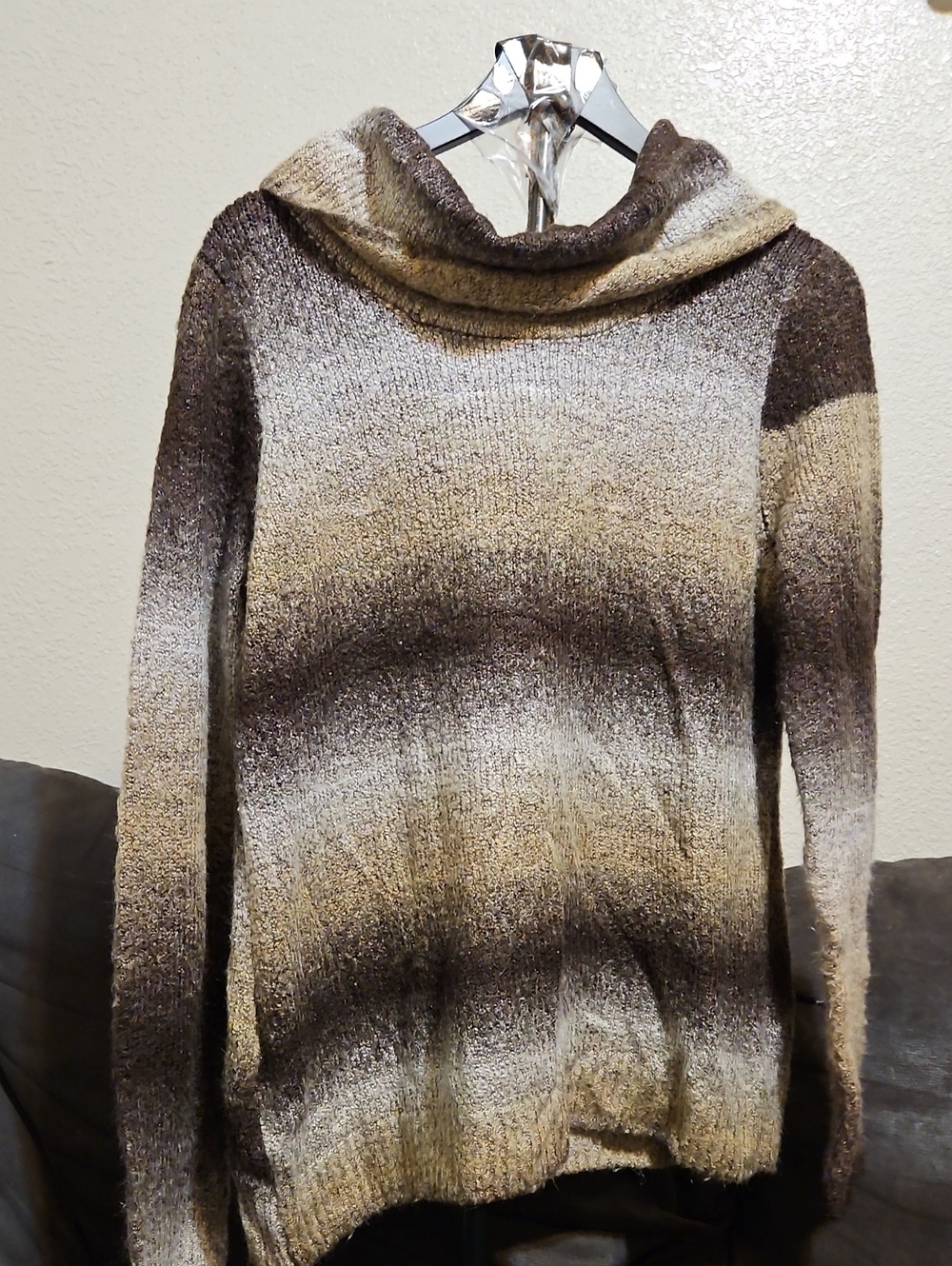 White Stag Gradient Cowl Neck Sweater in Brown and Cream